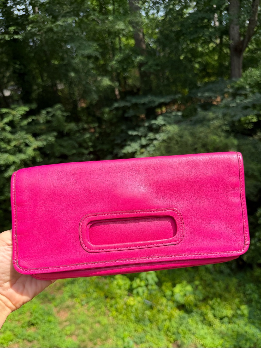 Coach Y2K Legacy Foldover Leather Clutch Fuchsia Hot Pink with Hang Tag 48406